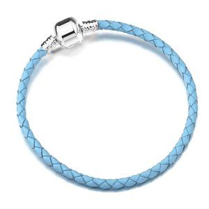 Light Blue Leather Bracelet with Sterling Silver Barrel Clasp - BRAND NEW